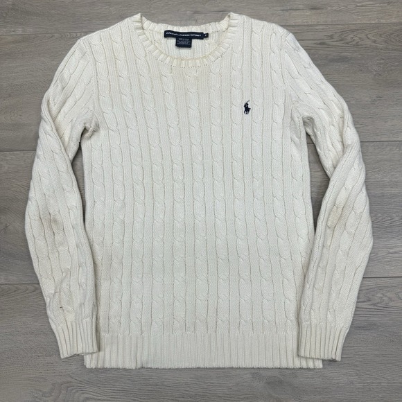 Ralph Lauren Sport Cable Knit Pullover Sweater VTG FAIR STAINS Womens Sz M - Picture 2 of 10
